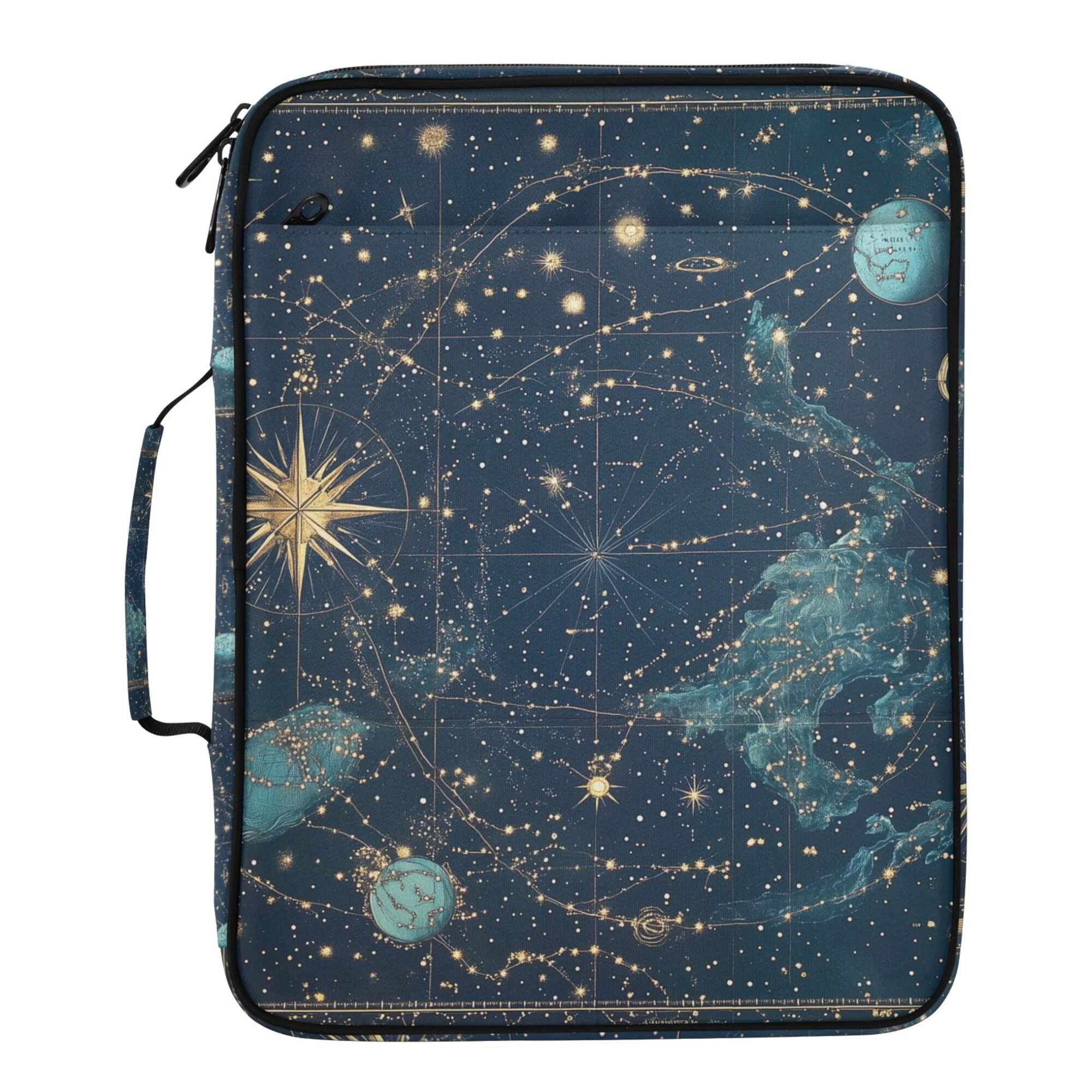 FORMRS Accordion File Folder A4 Size 7-Pocket Expanding Document Organizer Bag with 3 Ring Binder, Dark Star Map