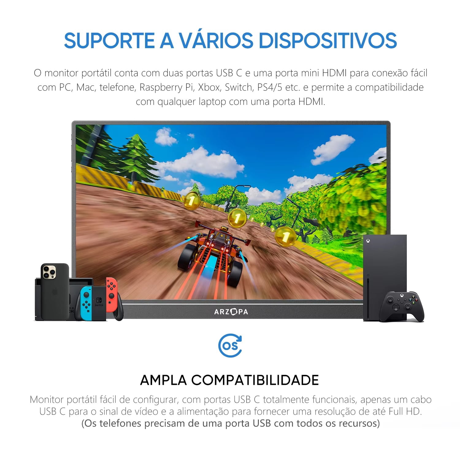 Arzopa 15.6 inch FHD 1920*1080P Portable Monitor with HDMI USB IPS Second Monitor External for PC Laptop Mac Switch Xbox ps4