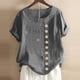 thumbnail image 3 of Qarigey Blusa Lino Suelta Camisa Manga Corta Cuello Mujer Top Verano Prendas para la parte del cuerpo Gris XXL, 3 of 4