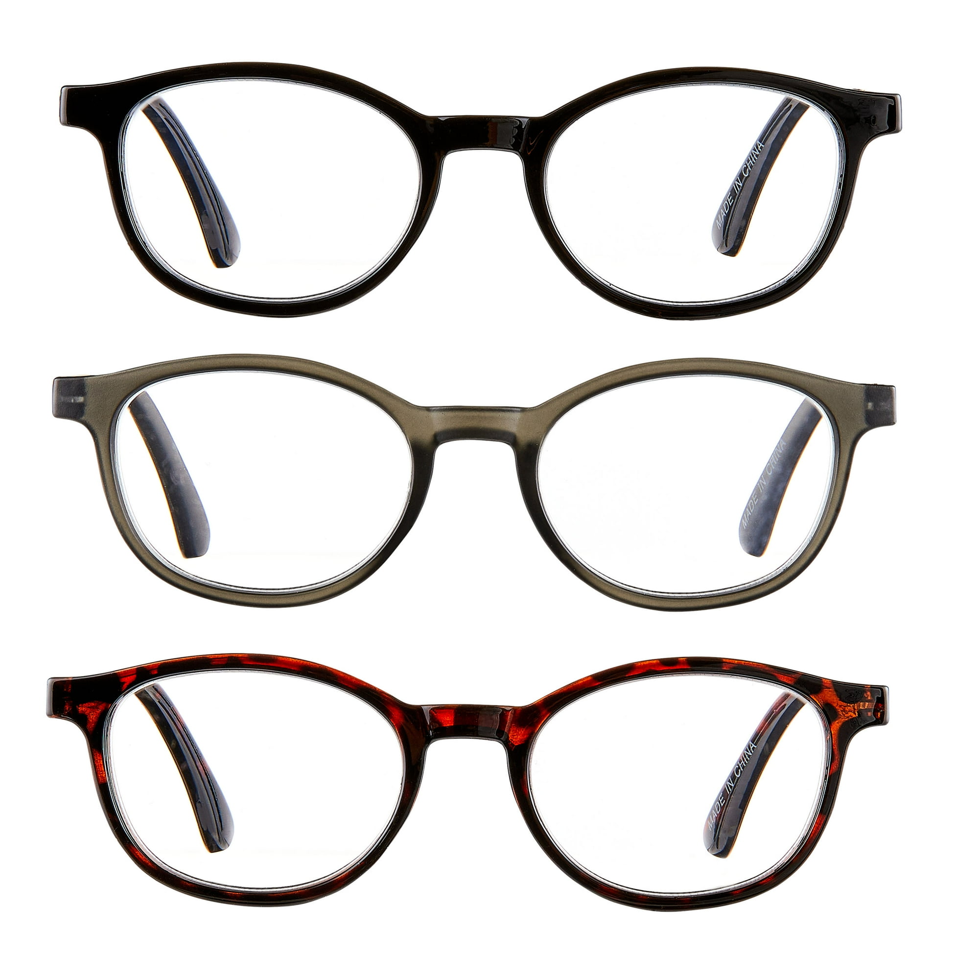 Equate Unisex Rectangular Reading Glasses, Gray/Black/Tortoise, +2.50, 3 Pack