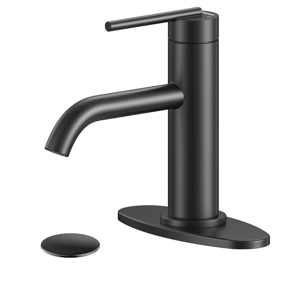 KINGTACK Black Bathroom Faucet for Single Handle, Bathroom Faucet 1 Hole with Pop-up Drain and Deck, Fits 1 Hole or 3 Hole Installations for Vanity, Bathroom & RV
