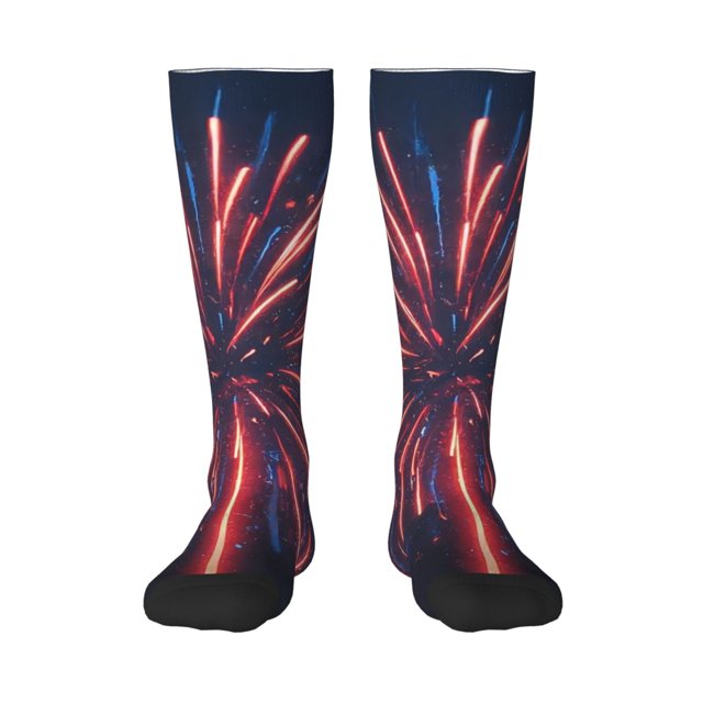 Fotbe Fireworks3 Calcetas Divertidas Estampadas para Hombre y Mujer, Calcetas de Algodón hasta la Rodilla para Caminar, Correr, Enfermería y Embarazo