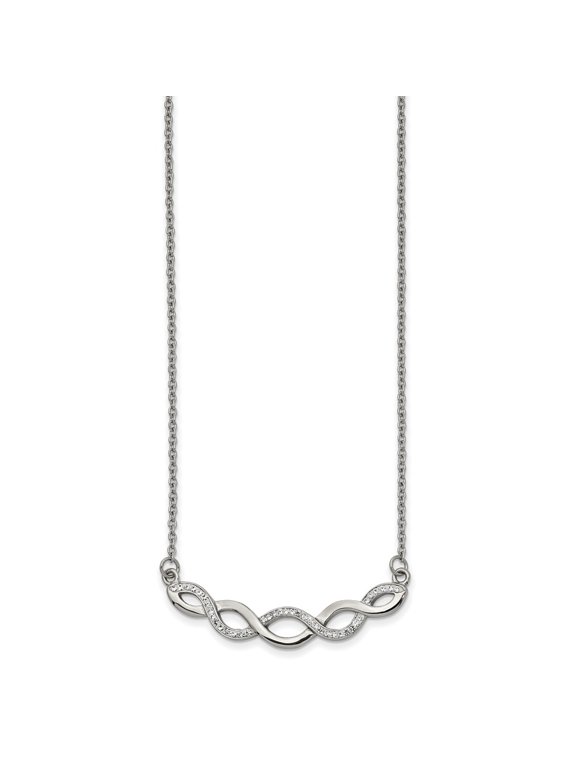 White Stainless Steel necklace Fancy Crystal 18.5 in 16.5 0.9 mm