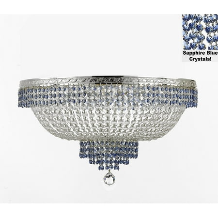 Flush French Empire Crystal Chandelier Lighting Trimmed With Flush French Empire Crystal Chandelier Lighting Trimmed With Shire Blue
