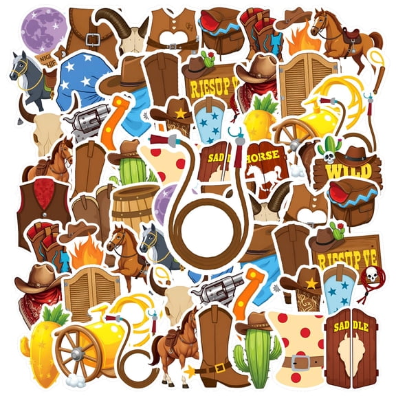 35pcs-50pcs Western Stickers Stationery Cowboy Stickers Adventure Kids Stickers for Laptops Suitcases