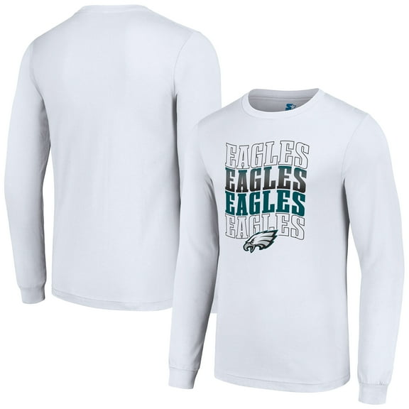 Men's Starter White Philadelphia Eagles Team Name Graphic Long Sleeve T-Shirt
