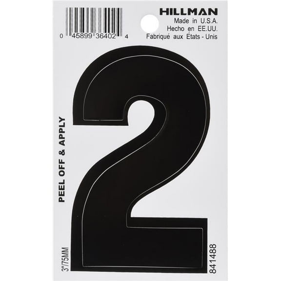 Hillman Group 841488 3 in. Black Glossy Vinyl Die-Cut Adhesive Number - 2