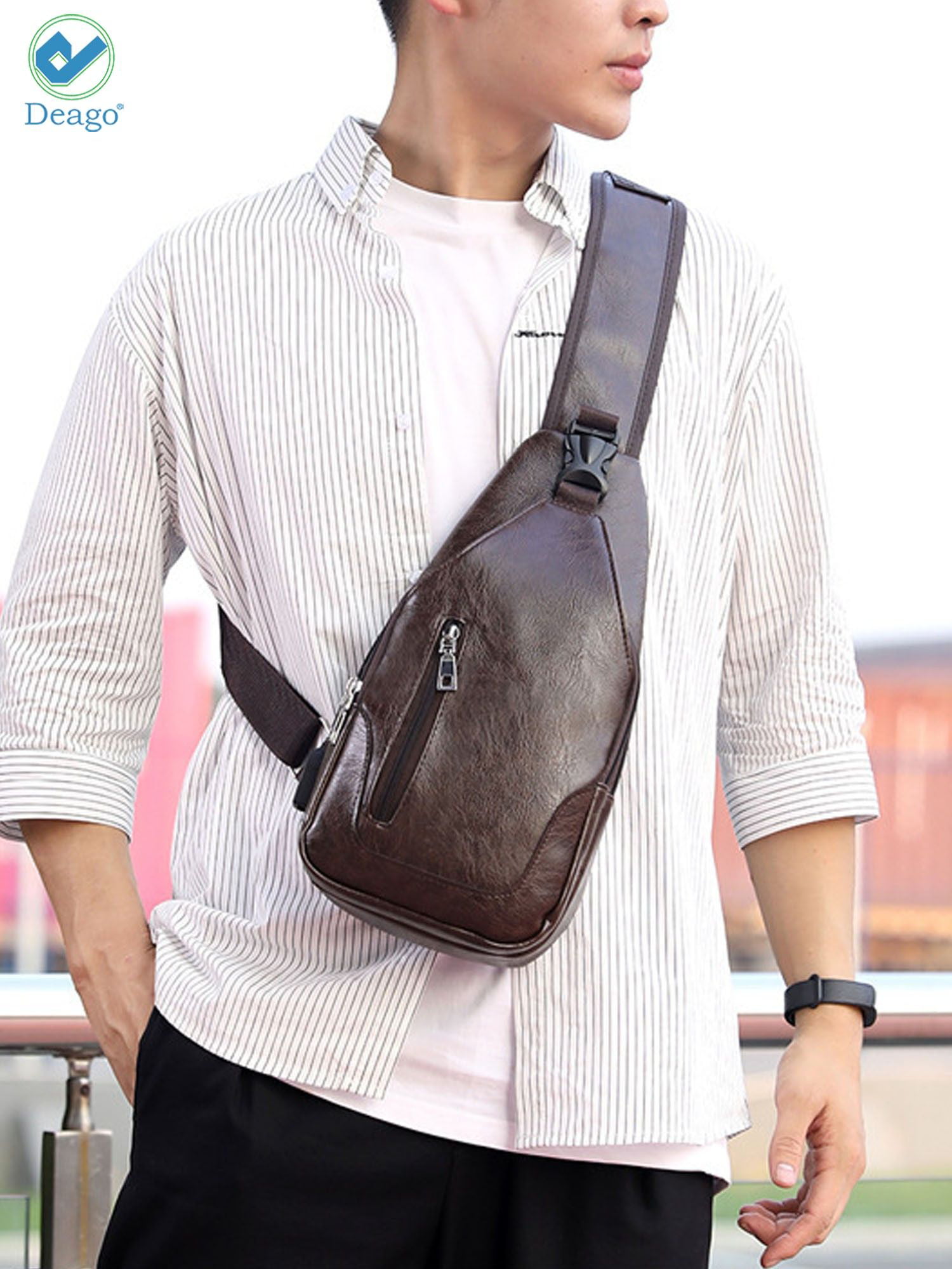 Brown Men's Diagonal Shoulder Bag PVC Shoulder Bag Men's Crossbody Bag  Waterproof Wear-Resistant Lightweight Commute Business Leisure Suitable For  Men White-Collar Executives
