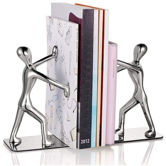Adorno de decoración de mesa de sujetalibros de acero inoxidable - Sujetalibros humano plateado Ormromra MZQ-0248
