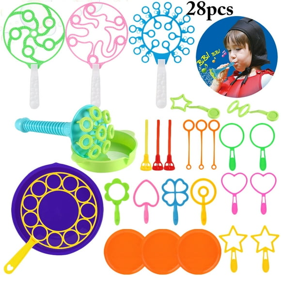 28PCS Kids Bubble Wand Set Funny Bubble Maker Toy Bubble Stick with Bubble Tray for Boys Girls for Outdoor Christmas Birthday Wedding Party Games