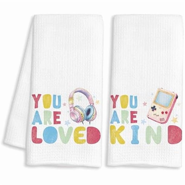 wonima44 Motivational Gaming Preppy Decor Hand Towels Gifts, Kids Boys Bathroom Decor, Positive Affirmation Gifts for Kids, Earphone Video Game Decorative Hand Towels for Bathroom, 16x24 Inch Set of 2