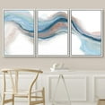 thumbnail image 3 of PixonSign Framed Wall Art Set Blue Brown Pastel Watercolor Ink Wave Smoke Landscape Abstract Canvas Print Nature Wilderness Modern Art Decor Scenic Relax/Calm for Bedroom - 16"x24"x3 Panels White, 3 of 5