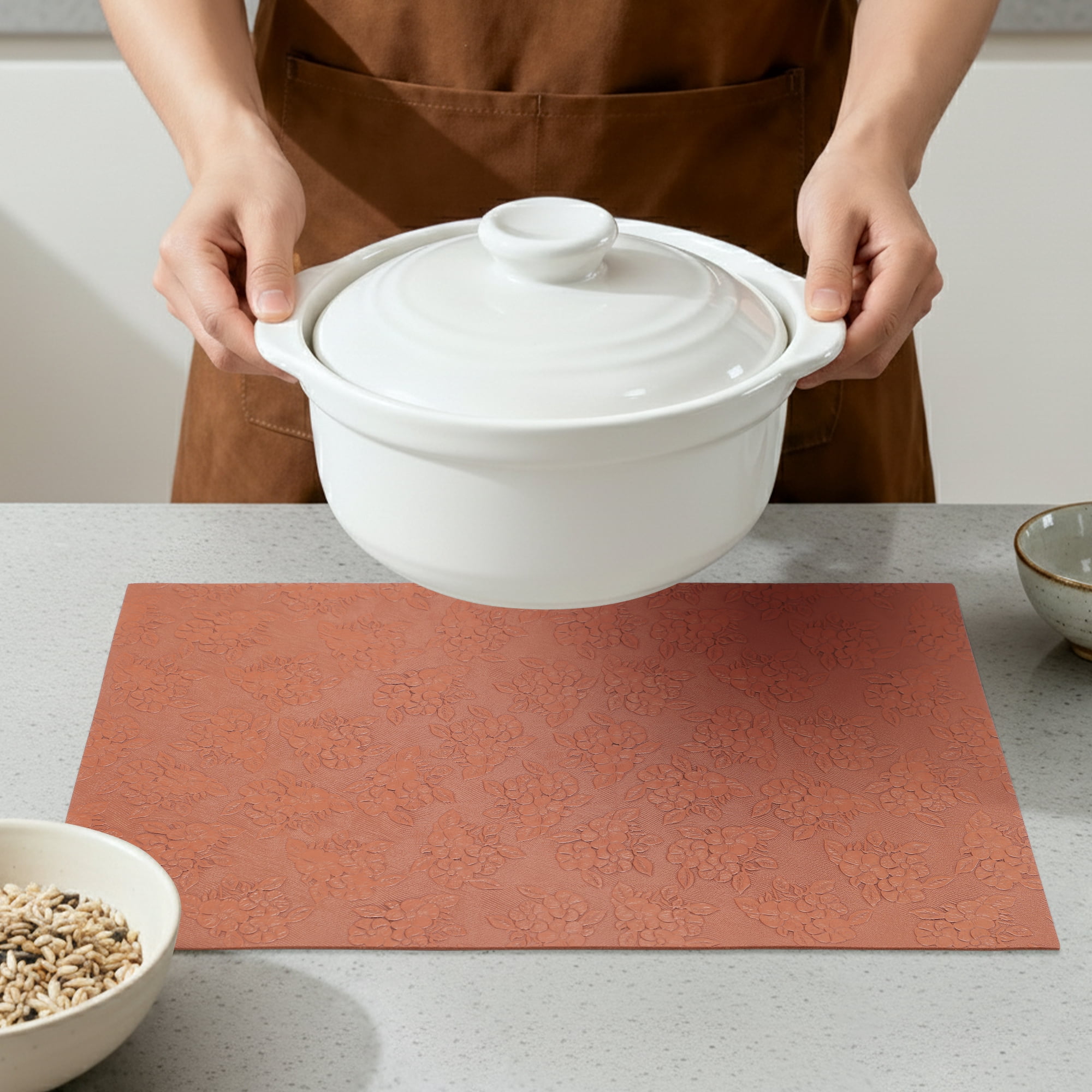 Unique Bargains Faux Leather Placemats for Kitchen Home Orange Brown 17.7"x11.8"