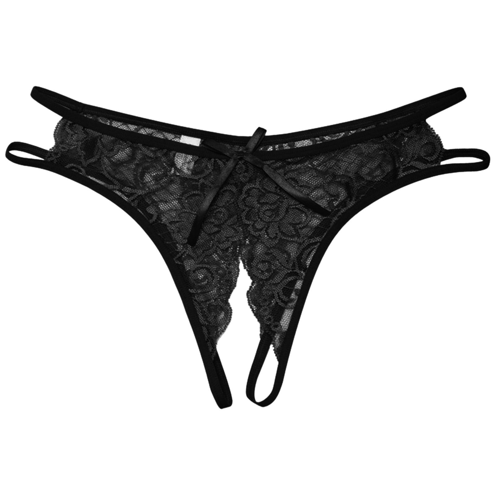 MRULIC intimates for women Panties Lingerie Women Lowwaist Briefs Lace  Thong GString Embroidery Black + One size 