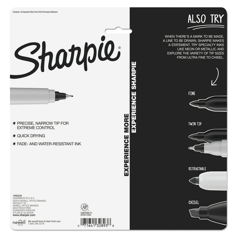 Sharpie Electro Pop Permanent Markers, Fine Point, Assorted Colors, 24 Count