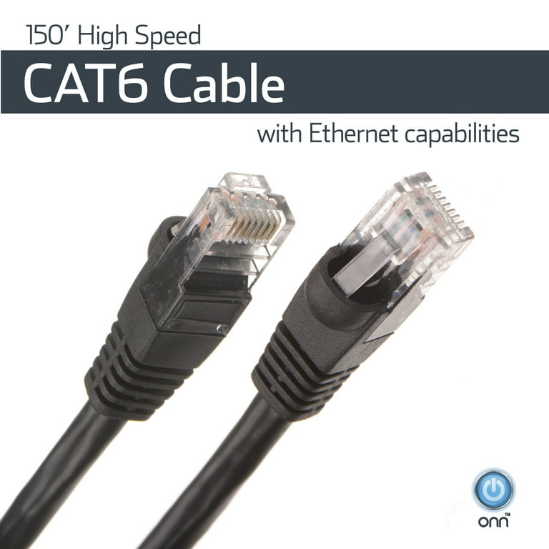 Onn Cat6 Cable with Ethernet, 10 GBPS Speed, 150 Ft - Walmart.com