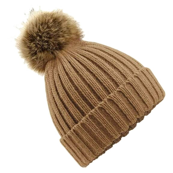 Beechfield Pom Pom Faux Fur Chunky Knit Beanie