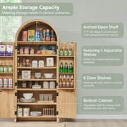 SinCiDo Arched Pantry Storage Cabinet with 4 Fluted Wood Doors, 71 Modern Kitchen Organizer with 6 Doors Shelves & Adjustable Shelves, Versatile Cupboard for Kitchen Dining Room