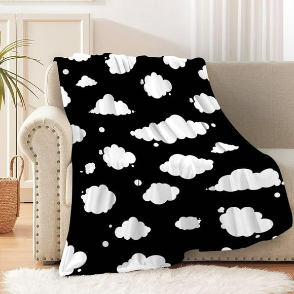 Couverture Nuage Noire et Blanche, Jeté, Cadeau Nuage pour Fille et Garçon, Flanelle Légère Ultra Douce, Petit 50 Pouces x 40 Pouces pour Enfant