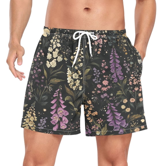 FORMRS Mens Swim Trunks Mesh Liner Quick Dry Casual Beach Board Shorts with Pockets, Sizes S-2XL, Purple Floral Pattern