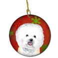 thumbnail image 1 of Bichon Frise Flocons de Neige Rouges Ornement en Céramique de Noël, 1 of 1