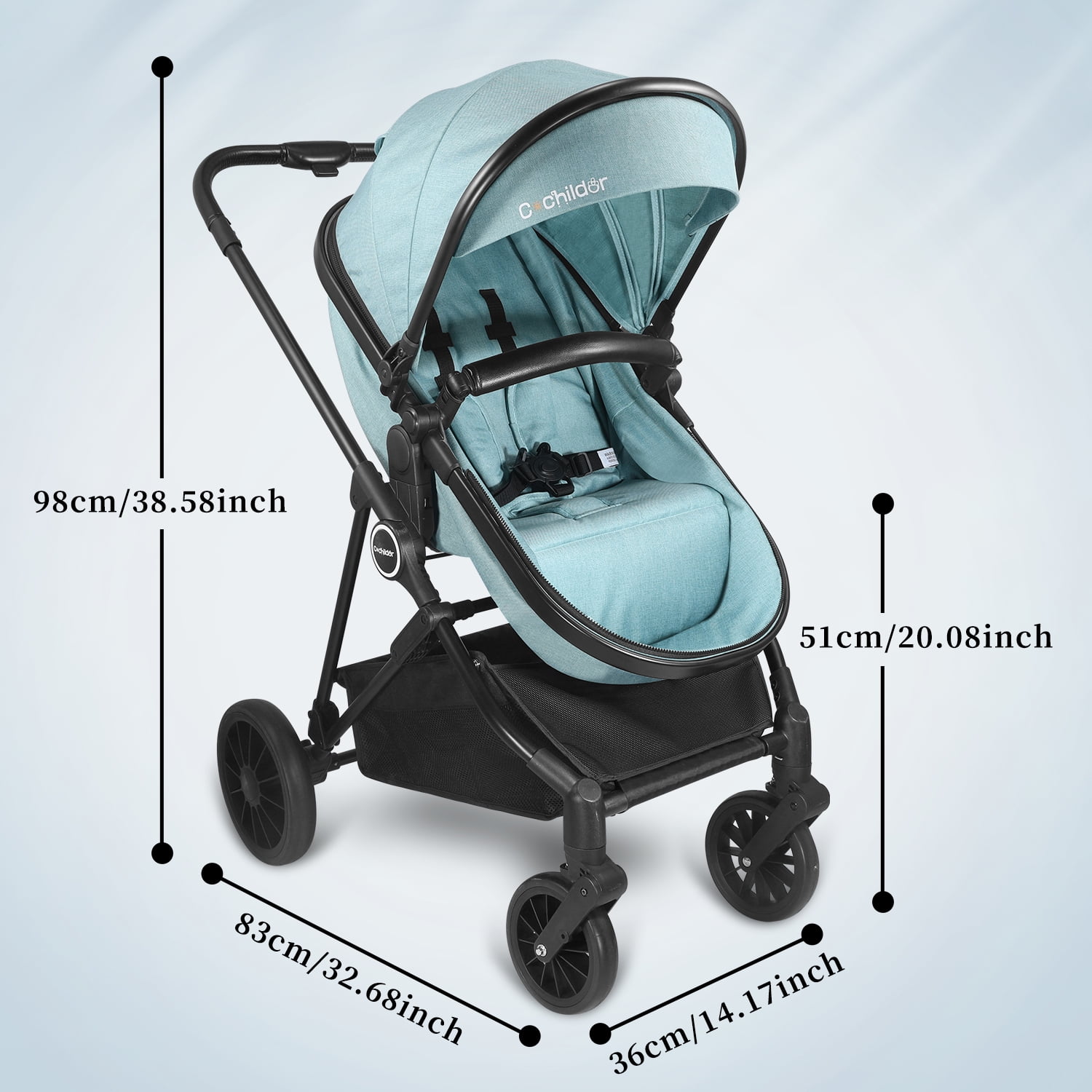 Cochildor Lite 2.0 Baby Stroller with Bassinet Mode - 3-Position Reversible Lightweight Stroller for 0-36 Months, Foldable Compact Travel Stroller with UPF 50+ Canopy, Blue