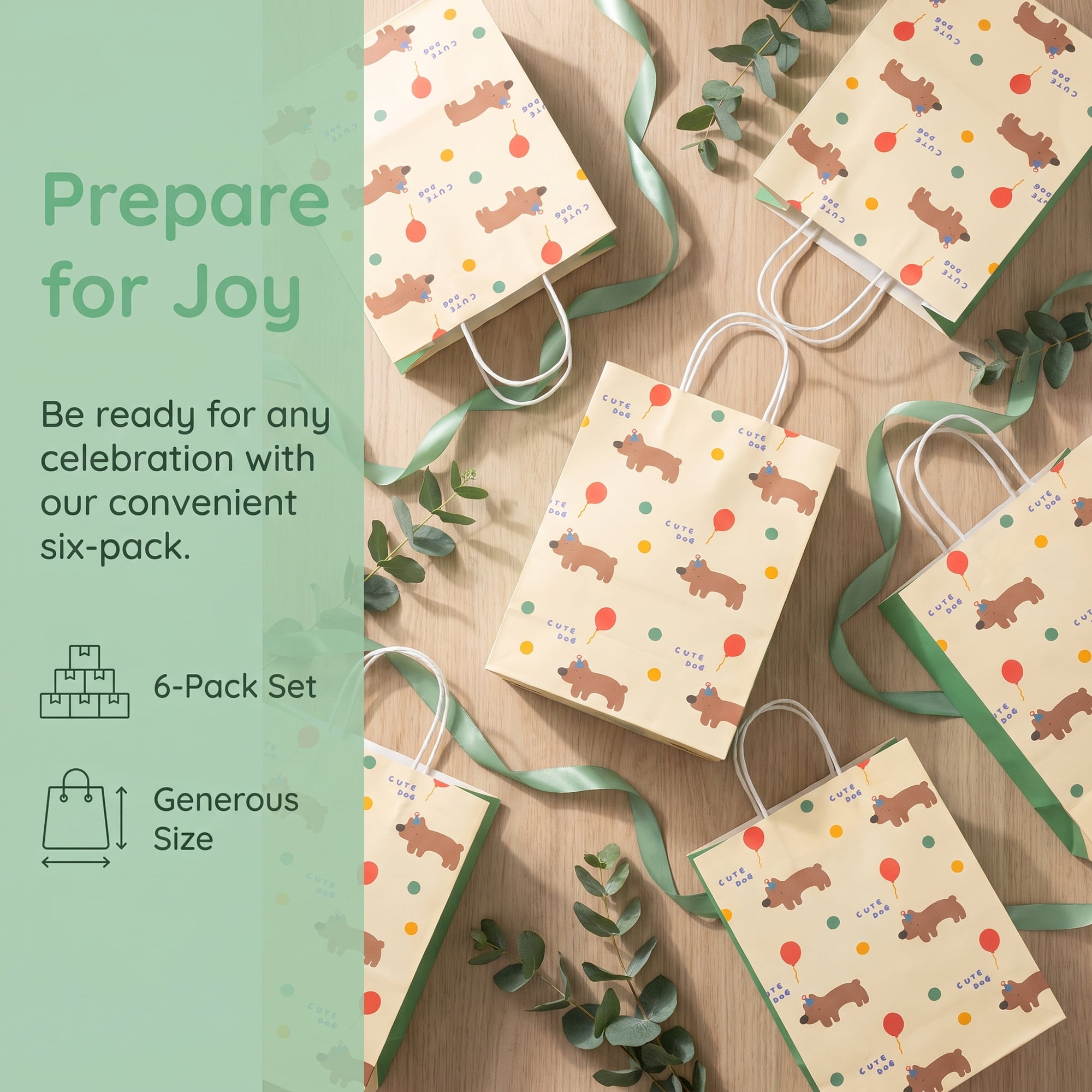 Unique Bargains Cute Playful Cartoon Gift Bags with Handles Green 8.3" x 4.3" x 10.6"