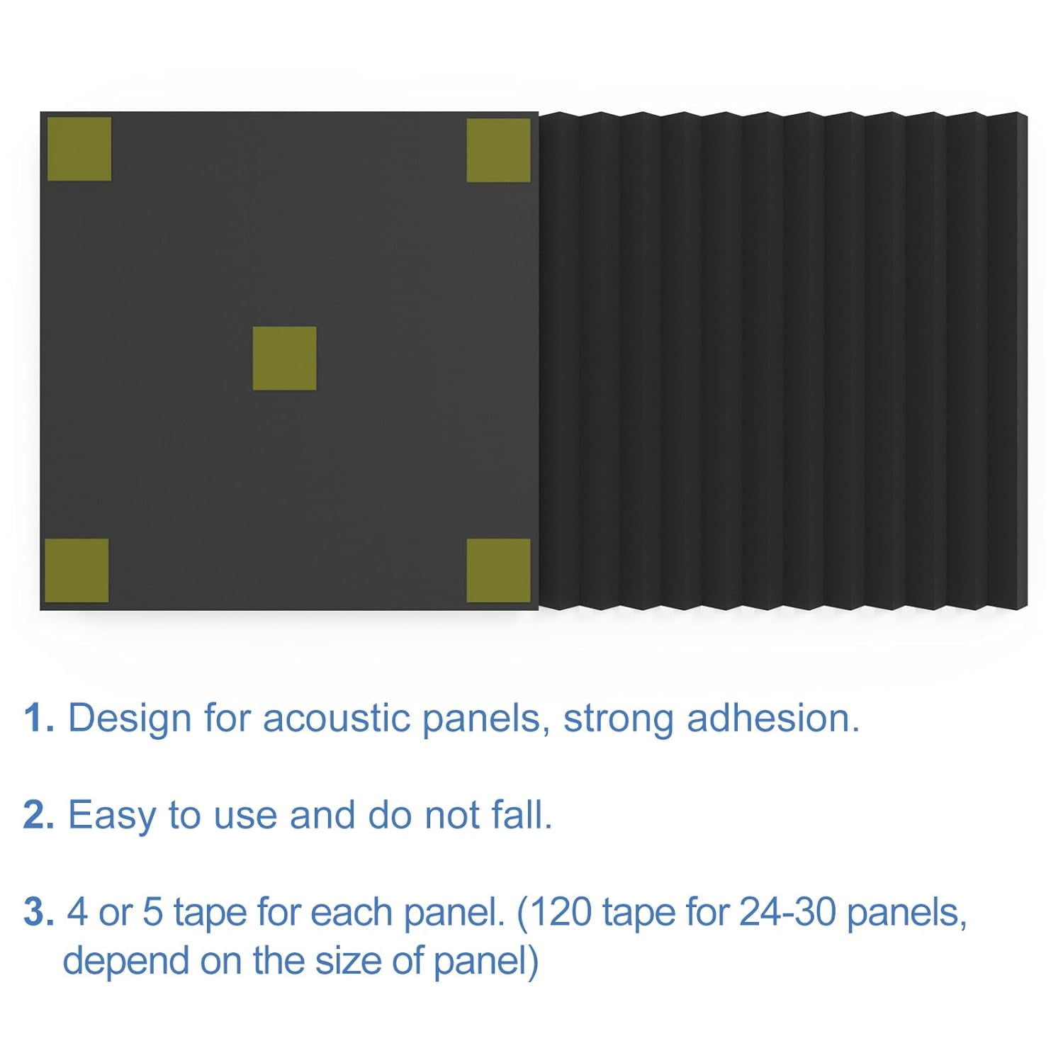 JJEAN-120 Pack Double-Sided Adhesive Tape for Acoustic Soundproofing Foam Panels Strong Pad Mounting, Heavy Duty Wall Adhesive Squares