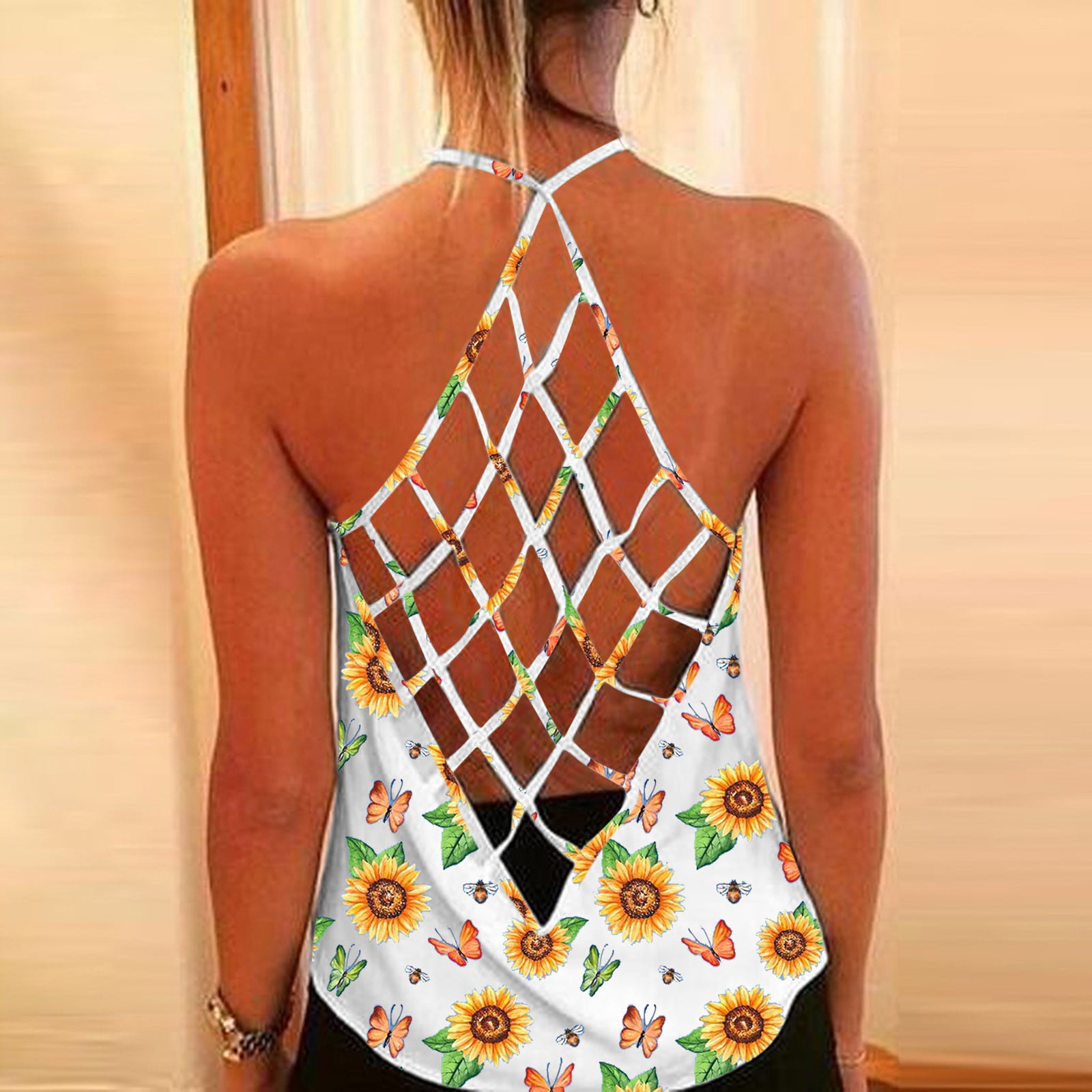 NPRADLA Womens Vest Tops Ladies Girls Sunflowe Print Plus Size T Shirts Casual Loose Tank Top Soft Comfortable Blouses