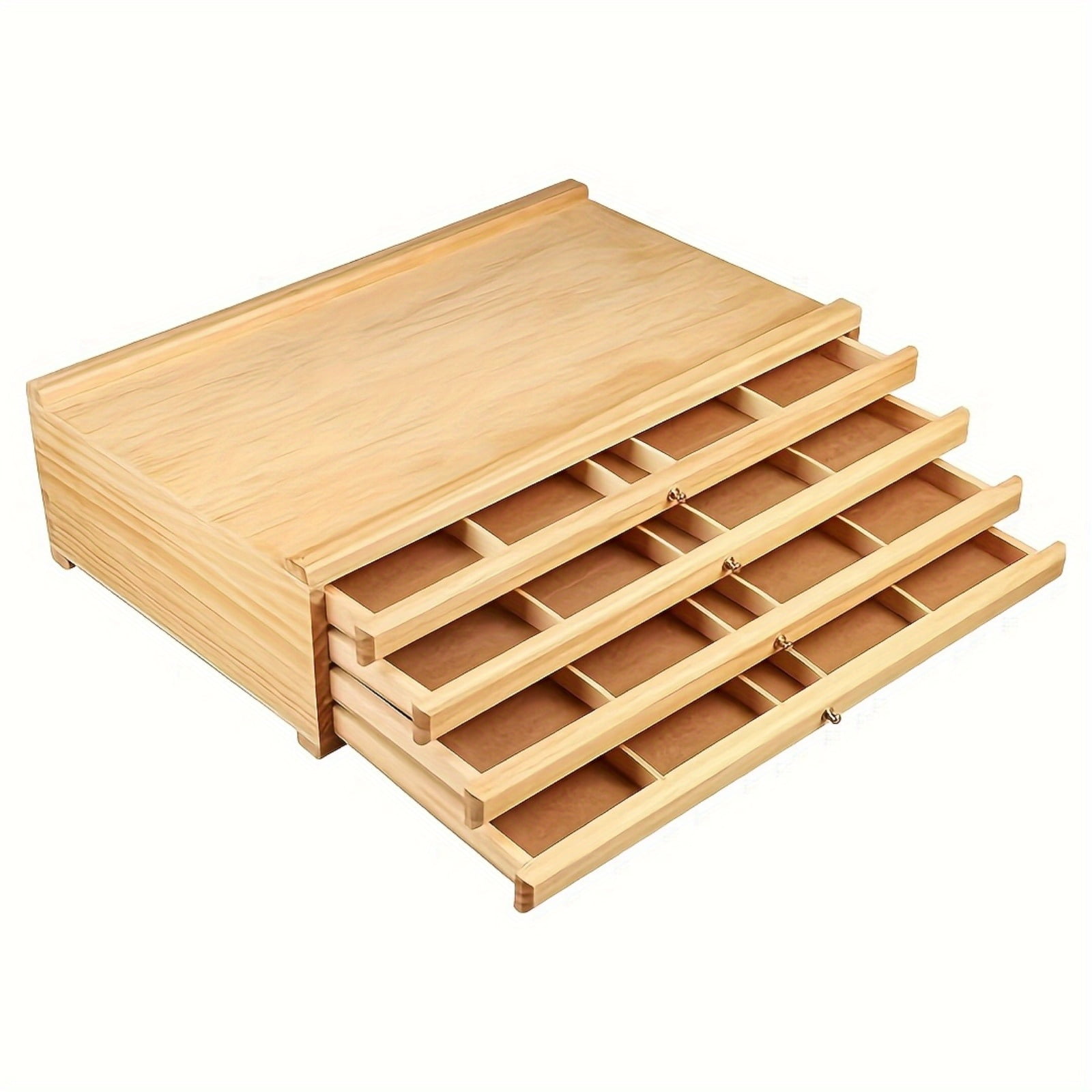 4-Tier Wooden Art Supply Organizer with Drawers - Multi-Compartment Storage Box for Pencils Markers Brushes & Tools/ Portable Craft Caddy & Flower Arranging Kit (Natural)