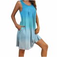 thumbnail image 7 of Fmbrln Summer Dress for Women Crew Neck Sleeveless Pleated Gradient Sundress Holiday Beach Dress with Pockets, 7 of 7