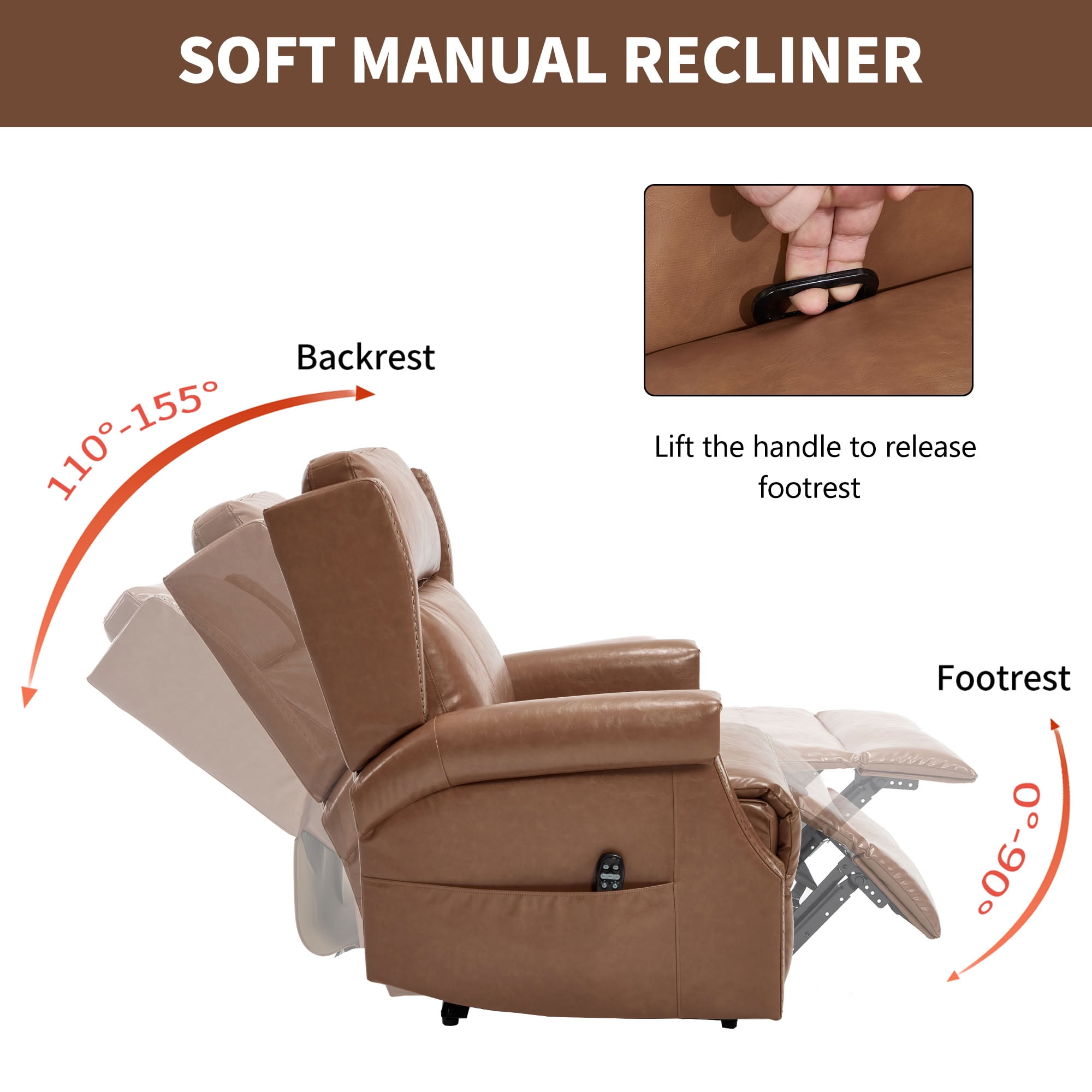 MAYEERTY Manual Massage Recliner Chair, Faux Leather Lounge Armchair with Nailhead Trim & Lumbar Heat, for Living Room Home Theater