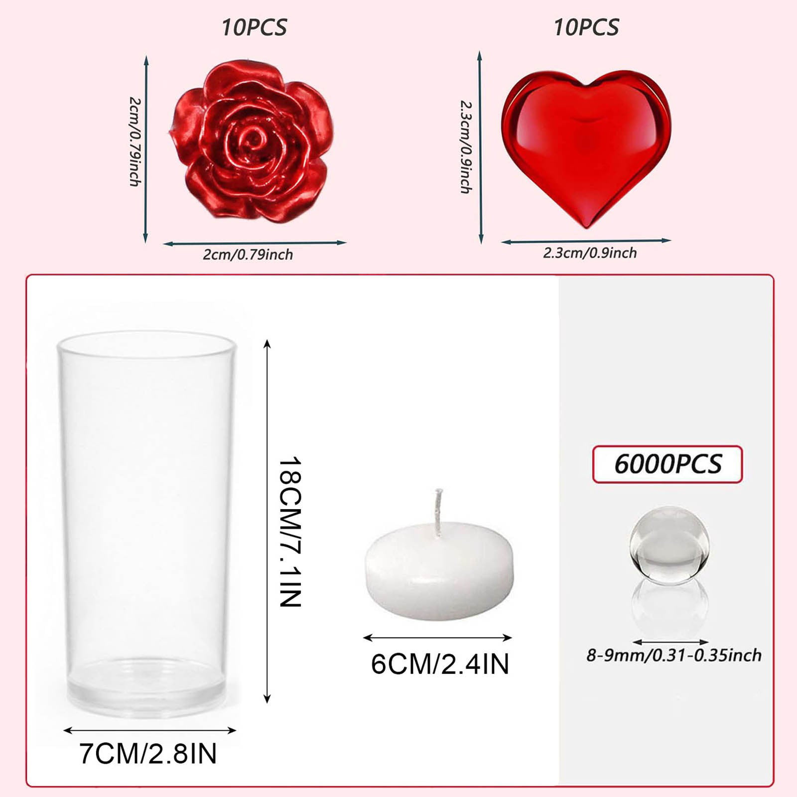 Juinte 2120 Pieces Valentine's Day Vase Filler Wedding Decoration Heart  Pearl Red Pink Heart Pearls Water Gels Beads Floating Candles Centerpiece  for