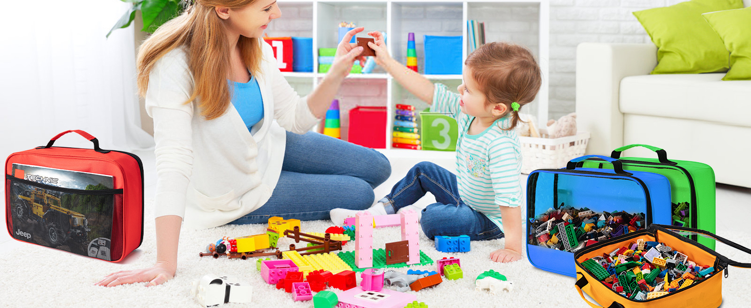 4 PCS Toy Storage Bags, Classic Bricks Building Set Storage Bag, Travel Case for Building Toys, Puzzles