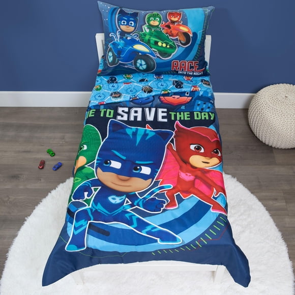 Juego de Ropa de Cama para Niños Pequeños PJ Masks de 4 Piezas con Edredón Azul