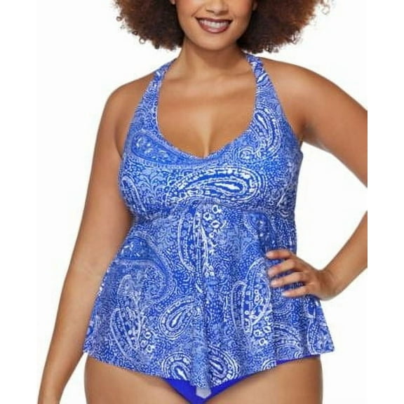 Raisins Curve Aviva V-Neck Tankini Top Blue Sport 22W
