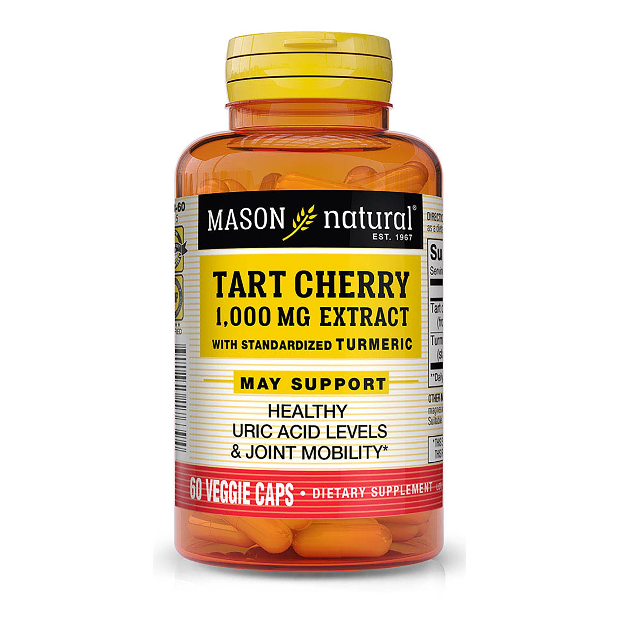 Mason Natural Tart Cherry 1,000 mg Extract with Turmeric - Supports Healthy Uric Acid Levels & Joint Mobility, 60 Vegetarian Capsules