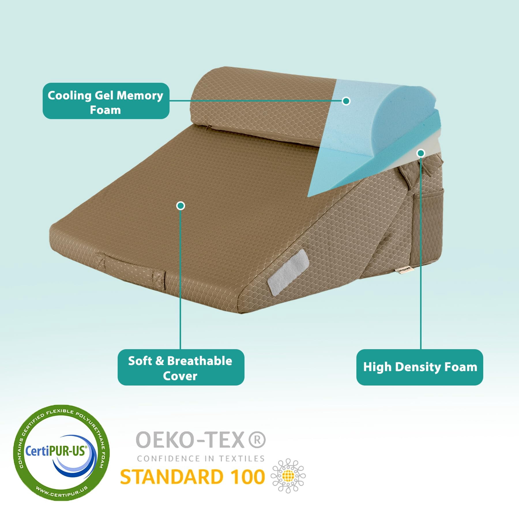 3pcs Bed Wedge Pillow Set  Foam For Leg And Support Adjustable 9&12 Inch Folding Triangle Sleeping Acid Reflux Brown