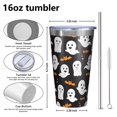 thumbnail image 4 of 16oz Tumblers Halloween Ghosts and Bats Pattern Stainless Steel Vacuum Insulated Double Wall Travel Tumbler Cups Mug with Lid and Straw,Cleaning Brush for Coffee,Tea, 4 of 4