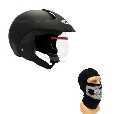 Combo Motorcycle Scooter Open Face Helmet DOT Street Legal - Flip Up Shield - Matte Black (Medium) with
