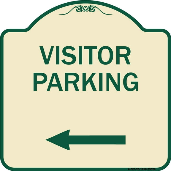 SignMission Designer Series Sign - Reserved Parking Sign Visitor Parking (Arrow Pointing Left) | Tan & Green 18" X 18" Heavy-Gauge Aluminum Architectural Sign | Made in the USA