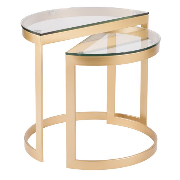 Demi Contemporary Nesting Tables in Gold with Clear Glass Top by