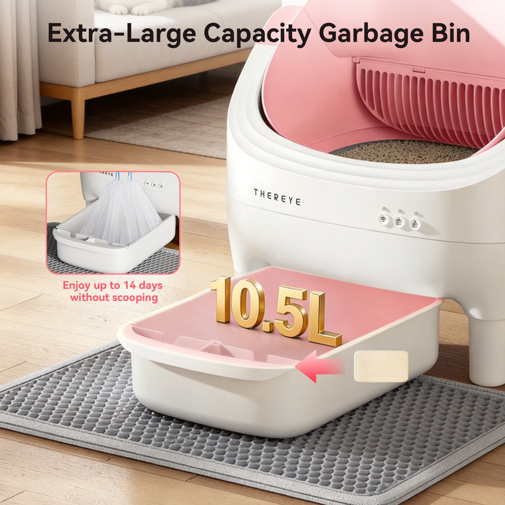 Osoeri Self Cleaning Cat Litter Box, Automatic Litter Box Self Cleaning ,Open Top Large Litter Box for Multiple Cats,with Safety Protection, APP Control,Odor Removal,Mat and Waste Bags Included, Pink