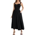 thumbnail image 1 of Vestido KUTUMAI de encaje de verano con cuello cuadrado, midi, negro para mujer, 1 of 5