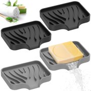 ANSELF Wrvxzio Silicone Soap Dish,4 Pcs Thickened Great High-Purity Silicone Soap Holder,Self Draining Soap Dish Soap Tray Bathroom Soap Dish Bar Soap Holder for Shower-Gray,Black