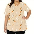 thumbnail image 4 of LTTVQM Easter Scrub Tops Women 2026 Bunny Eggs Graphic Cute Short Sleeve Clothes Soft V Neck Vacation Scrub Tops with Pockets Khaki S, 4 of 6