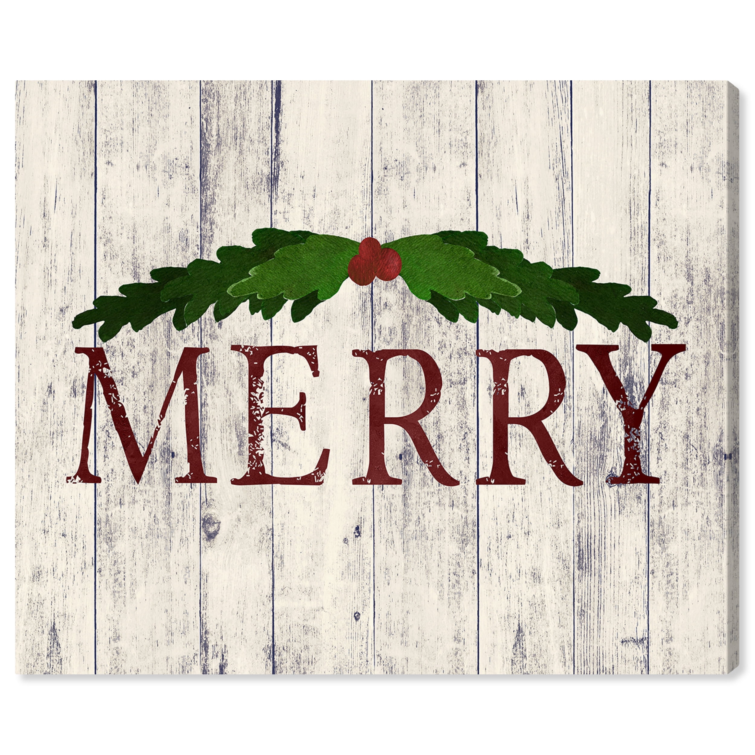 Wynwood Studio Holiday and Seasonal Wall Art Canvas Prints 'Merry Wood'  Christmas Home Décor - Red, Green, 24