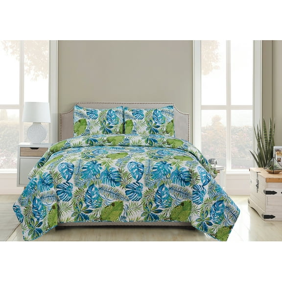 Vicky  3pc Reversible Quilt Set  Sage  - Queen Size