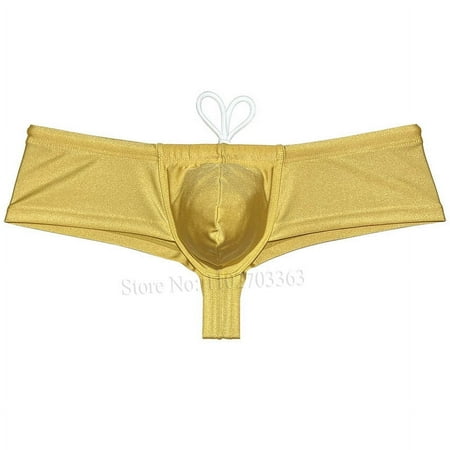 Botmois Men s Solid Nylon Brazilian Bikini Boxers Briefs Swimwear Drawstring Swimsuit Shiny Cheeky Swim Thong Beach Bathing Suit Mini Surfing Trunks Dark Yellow X