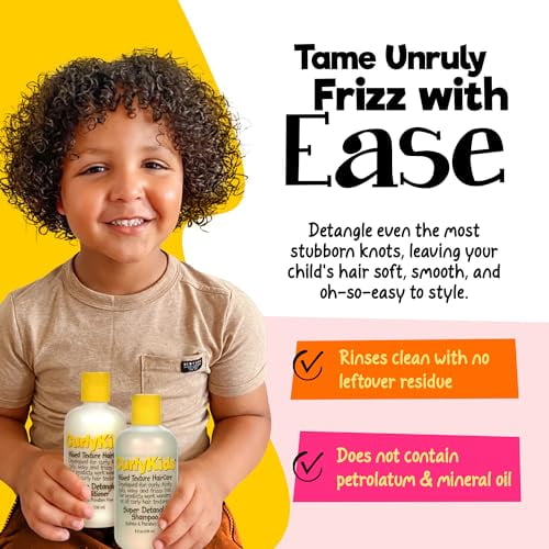 CurlyKids Textured Hair Care Set with Hair Detangler Spray, Kids Shampoo, Conditioner & Creme for Curly, Frizzy, & Wavy Hair | Sulfate & Paraben-Free Formula to Detangle, Hydrate,